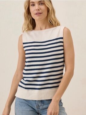 PACT Organic Cotton Knit Shell in Navy Laguna Stripe Size M